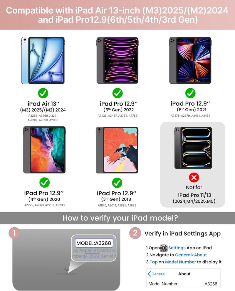 typecase Edge for iPad Air 13 (M4/M3/M2, 2026/2025/2024) & Pro 12.9 (6th/5th/4th/3rd Gen) with 11-Color Backlit & Precision Trackpad, Magic Floating Keyboard (NOT FIT to Pro 13 (M5/M4) -Rose Gold'26 - Image 3