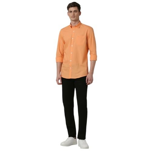 Peter England Men's Classic Slim Fit Full Sleeve Oxford Shirt | 100% Cotton Orange, 39 - Image 5