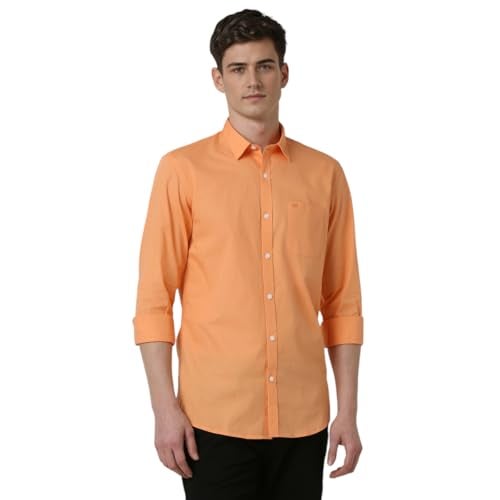 Peter England Men's Classic Slim Fit Full Sleeve Oxford Shirt | 100% Cotton Orange, 39 - Image 2