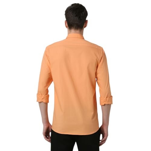 Peter England Men's Classic Slim Fit Full Sleeve Oxford Shirt | 100% Cotton Orange, 39 - Image 3