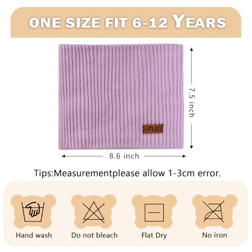 XFUEL Kids Neck Warmer, Knitted Winter Neck Gaiter, Fleece Lined Infinity Scarf for Boys Girls (purple) - Image 3