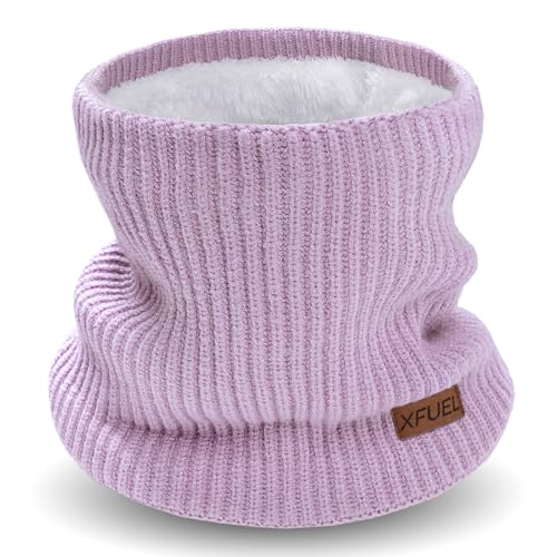 XFUEL Kids Neck Warmer, Knitted Winter Neck Gaiter, Fleece Lined Infinity Scarf for Boys Girls (purple) - Image 1