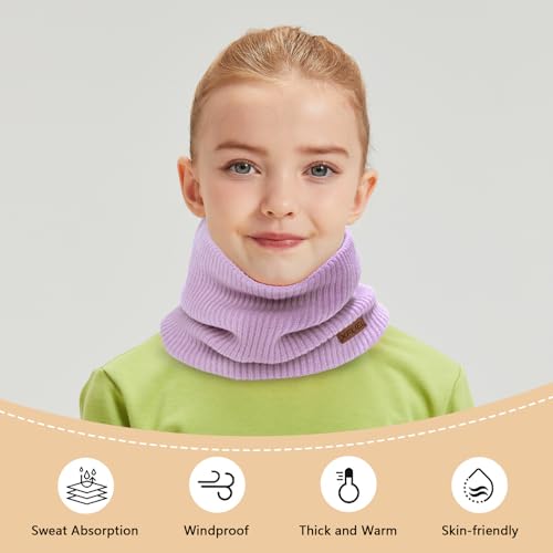 XFUEL Kids Neck Warmer, Knitted Winter Neck Gaiter, Fleece Lined Infinity Scarf for Boys Girls (purple) - Image 4