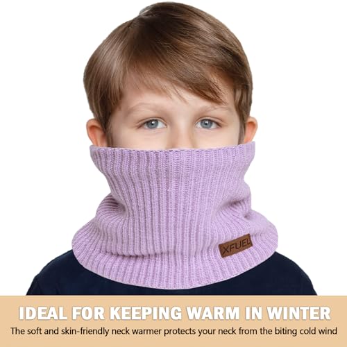 XFUEL Kids Neck Warmer, Knitted Winter Neck Gaiter, Fleece Lined Infinity Scarf for Boys Girls (purple) - Image 5