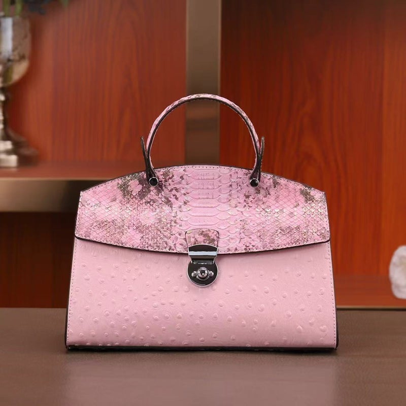 Fashion Genuine Leather High-End Snake Pattern Bag Women'S Retro Lock Shoulder Crossbody Handbag - Image 1