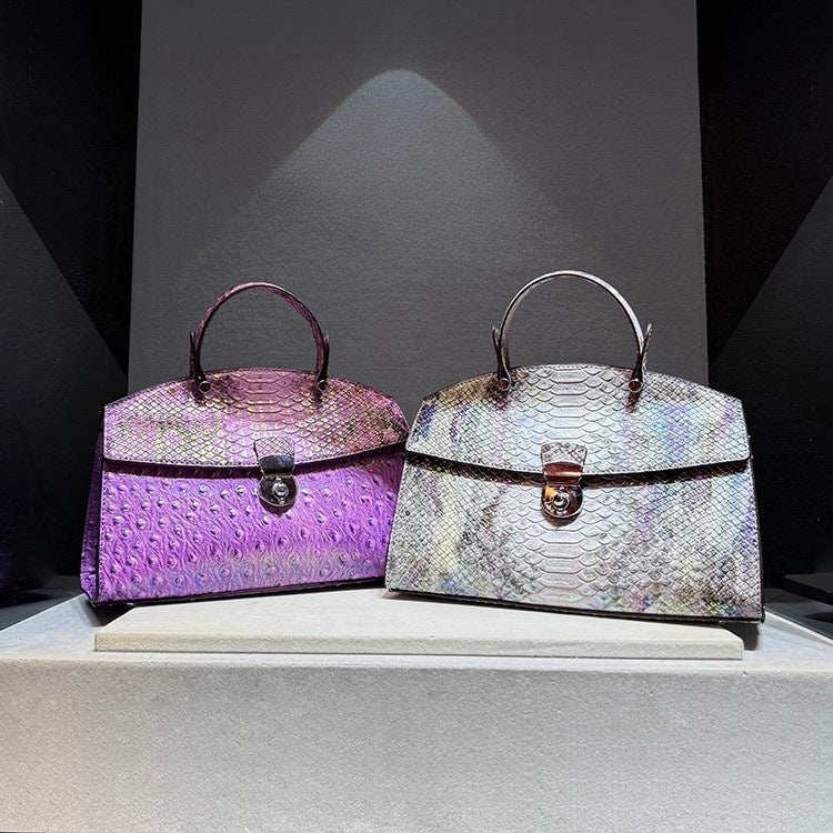 Fashion Genuine Leather High-End Snake Pattern Bag Women'S Retro Lock Shoulder Crossbody Handbag - Image 5