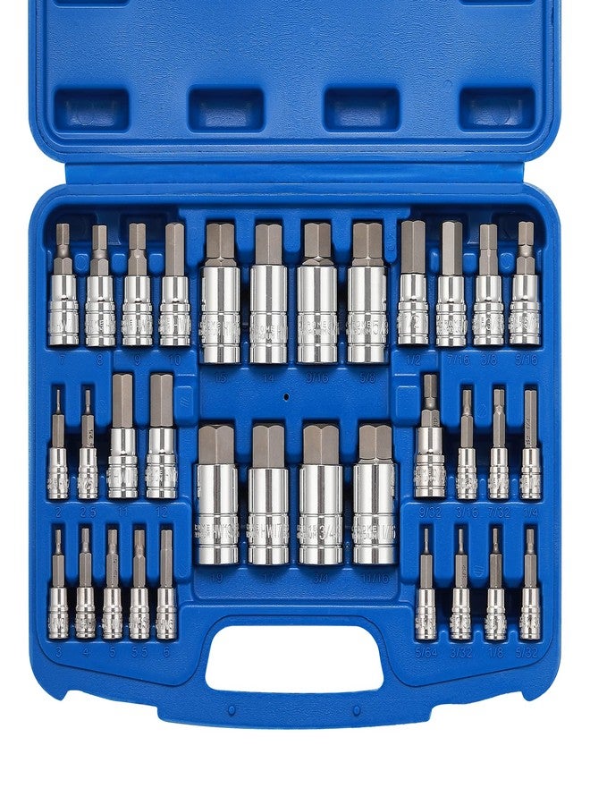 Mayouko 33PCS Master Hex Allen Bit Socket Set, S2 & Cr-V Steel, SAE and Metric, 5/64-Inch to 3/4-Inch, 2mm to 19mm - Image 1
