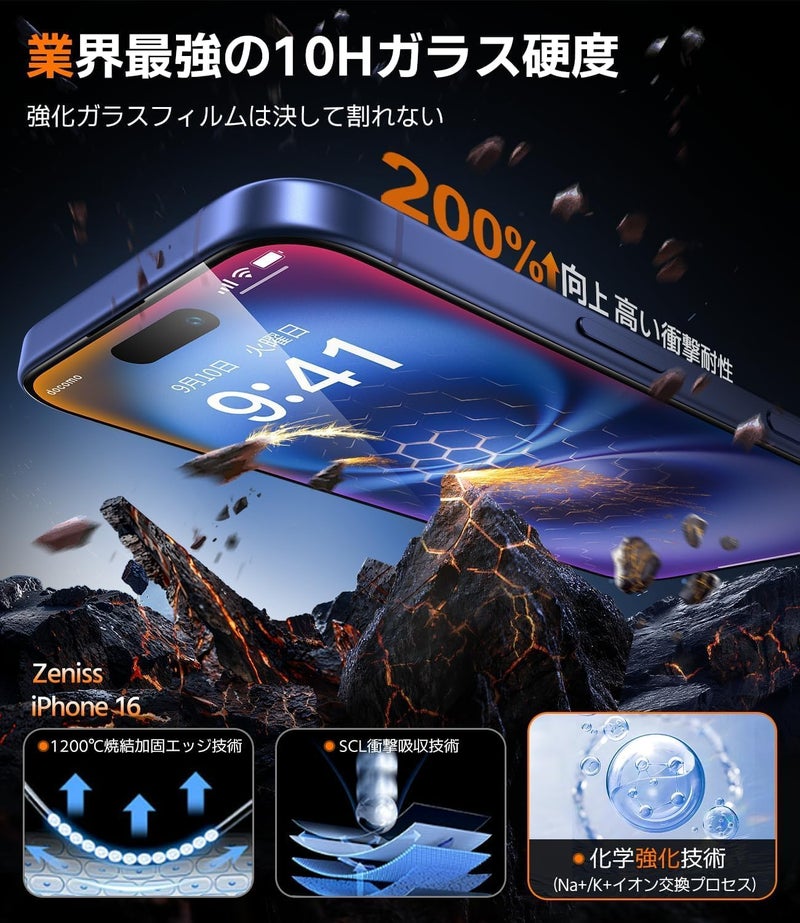 Zeniss NeverBreak 9H+ Hardness for iPhone 16 Screen Protector 12FT Military Grade Protection (Scratch, Shatter, Drop Resistance) 16 Tempered Glass Full Edge Coverage Case Friendly 6.1" 2 Pack - Image 2