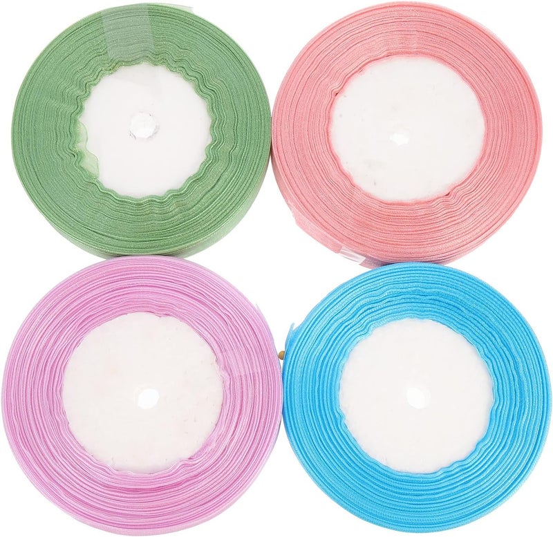 Zerodeko 4 Rolls DIY Decorative Organza Ribbon Set for Crafting, Wrapping, Bowknot Making – 2cm Wide, 45m Length Each, Blue Green Pink Purple – Handmade Ribbon for Party and Holiday Decor - Image 1
