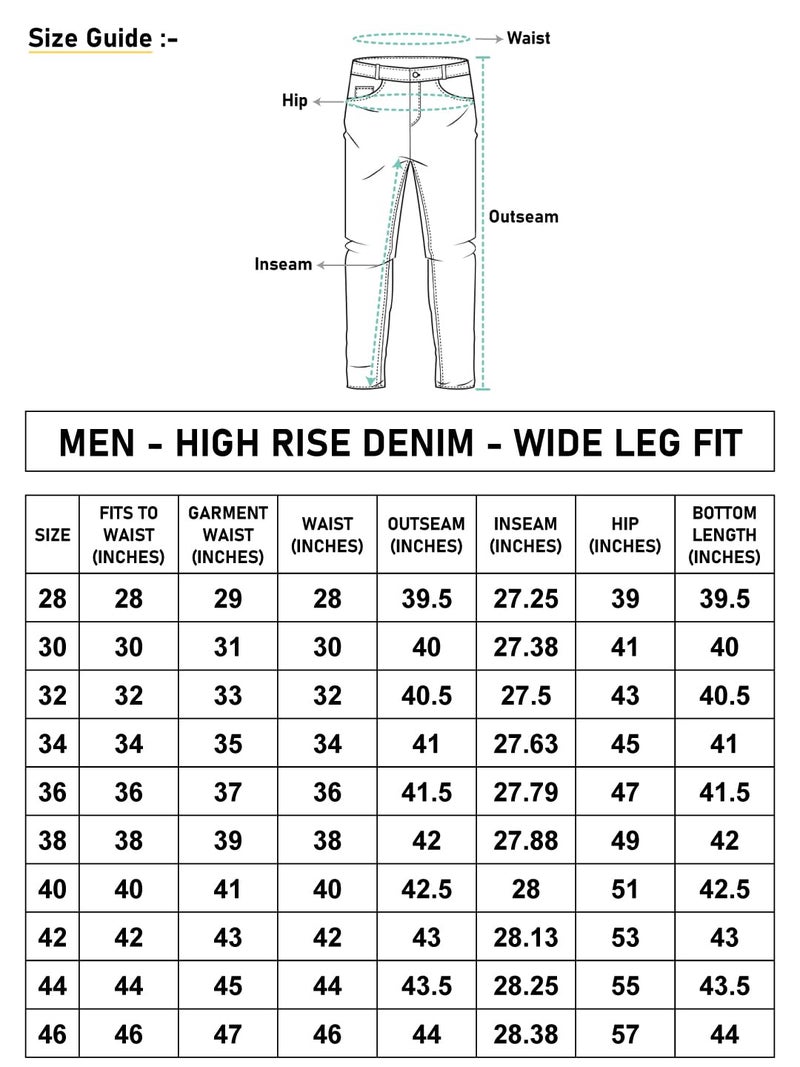 Bewakoof Men's Solid High Rise Wide Leg Cotton High Rise Baggy Jeans_624688_Blue_34 - Image 3