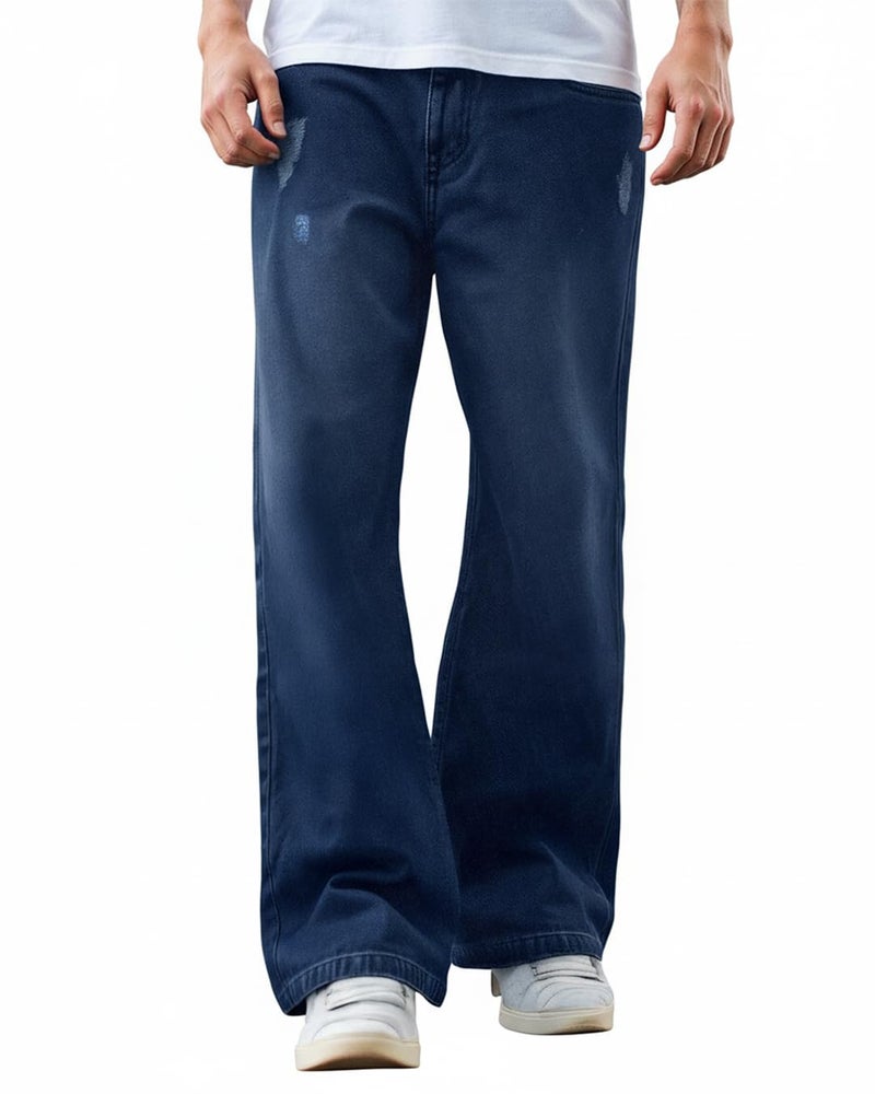 Bewakoof Men's Solid High Rise Wide Leg Cotton High Rise Baggy Jeans_624688_Blue_34 - Image 1