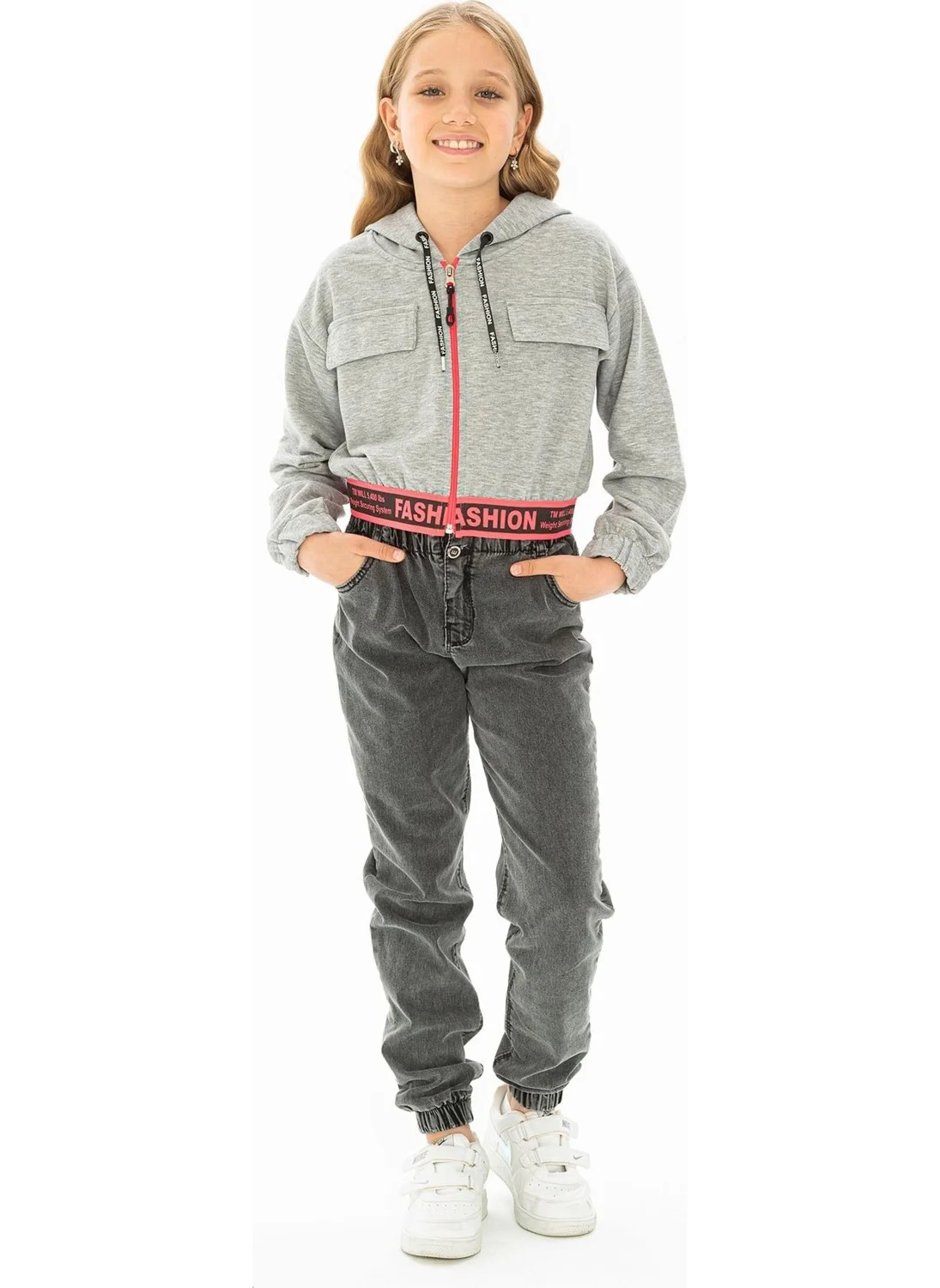 Zepkids Hooded Long Sleeve Gray Color Girl Cardigan