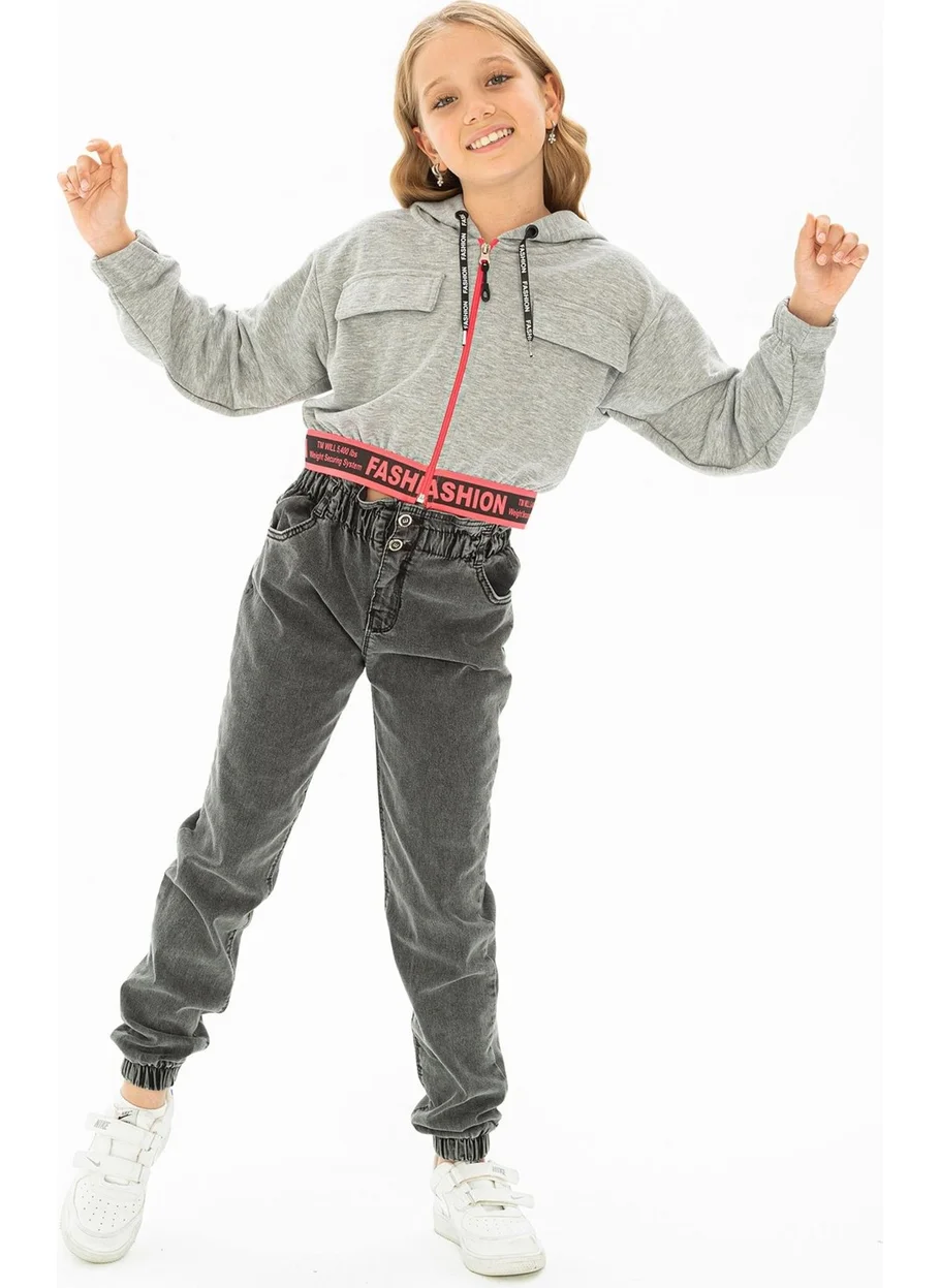 Zepkids Hooded Long Sleeve Gray Color Girl Cardigan