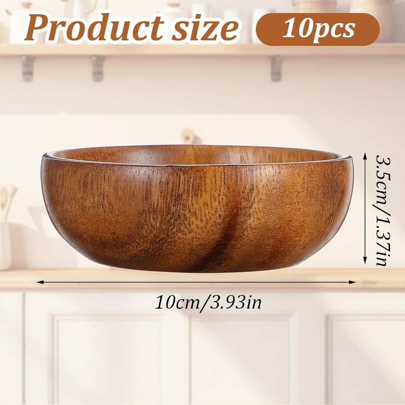 JIEYAO 10 قطع 4 أوعية خشبية من الأكاسيا أوعية سلطة صغيرة مصنوعة يدويًا أوعية غمس صلصة صينية غمس صغيرة لتقديم الفشار المعكرونة الحلوى جوز الهند المكسرات الصلصة المقبلات - Image 3