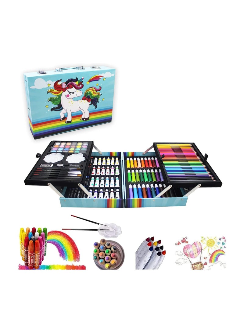 مجموعة سويفت الفنية المكونة من 145 قطعة مع صندوق محمول، مجموعة رسم للفنانين المحترفين للأطفال والمراهقين والكبار بما في ذلك أقلام الرصاص الملونة والدهانات المائية والألوان الزيتية... - Image 1