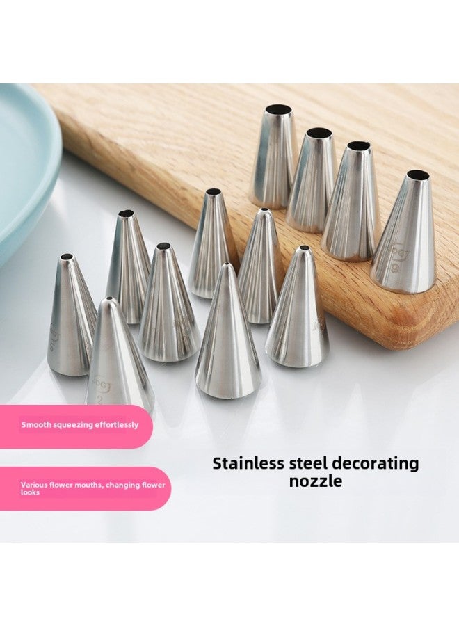 Korean Style 14 Small Size Round Hole Writing Stroke Stainless Steel Pastry Nozzle Integrated 304 Material Baking Tool-Color:Silver-Specifications:2