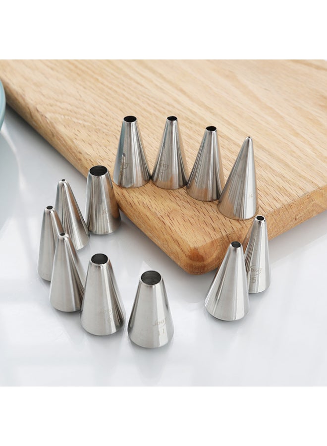 Korean Style 14 Small Size Round Hole Writing Stroke Stainless Steel Pastry Nozzle Integrated 304 Material Baking Tool-Color:Silver-Specifications:2