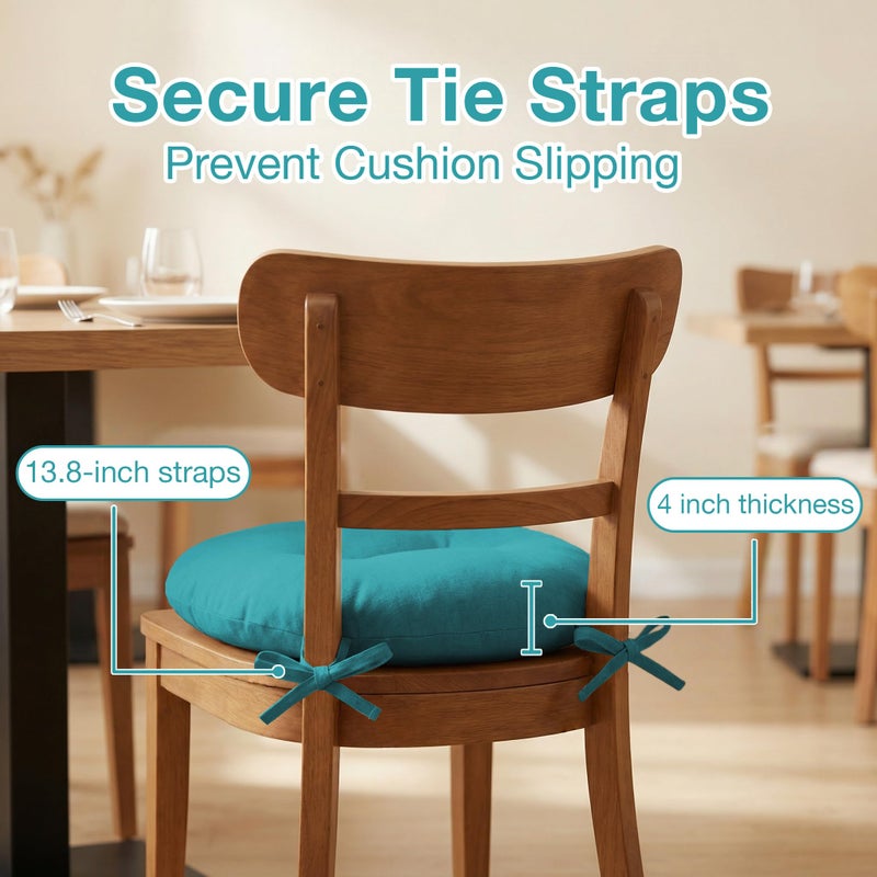 PRONOUS Teal Blue Bistro Chair Cushions Set of 2, Round Seat Chair Pads with Ties for Dining Room Patio - Image 4