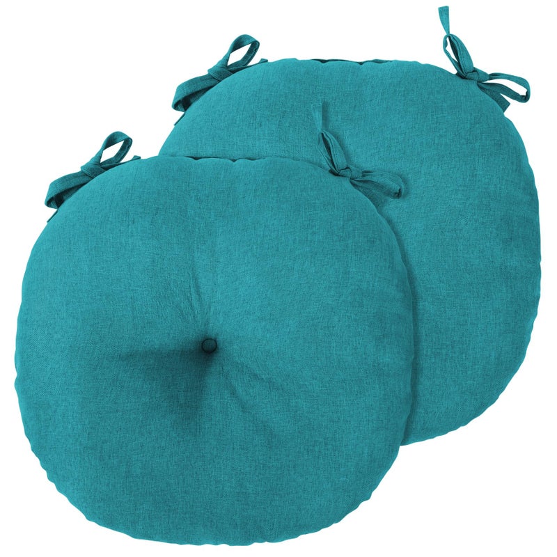 PRONOUS Teal Blue Bistro Chair Cushions Set of 2, Round Seat Chair Pads with Ties for Dining Room Patio - Image 1
