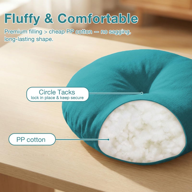 PRONOUS Teal Blue Bistro Chair Cushions Set of 2, Round Seat Chair Pads with Ties for Dining Room Patio - Image 3
