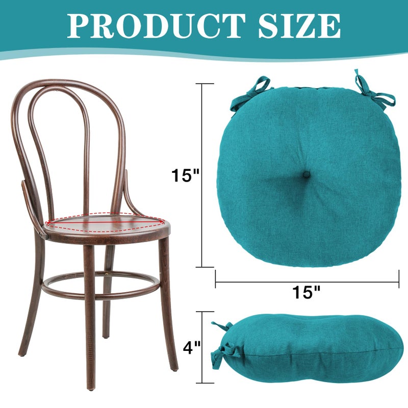 PRONOUS Teal Blue Bistro Chair Cushions Set of 2, Round Seat Chair Pads with Ties for Dining Room Patio - Image 2