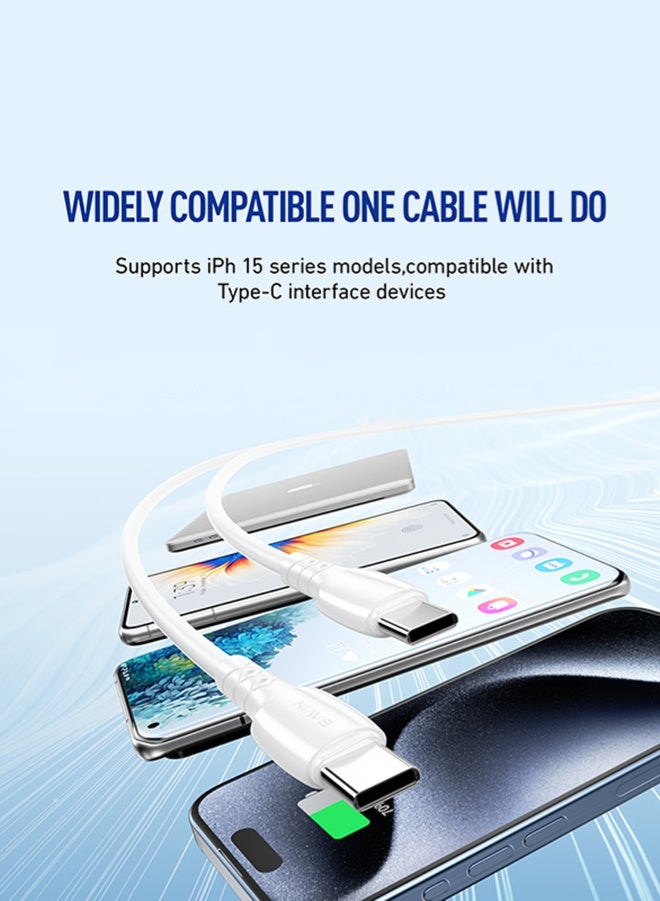 بافين كابل BAVIN USB-C بقدرة 60 واط، كابل USB-C إلى USB-C بطول 3 أمتار، Type-C إلى Type-C، كابل شحن USB-C لهاتف iPhone 15 وMacBook Pro 2020 وiPad Pro 2020 وNintendo Switch وهواتف Samsung Galaxy S20 Plus وS9 وS8 Plus وPixel وHuawei P60 وXiaomi وأجهزة الكمبيوتر المحمولة والمزيد - Image 2