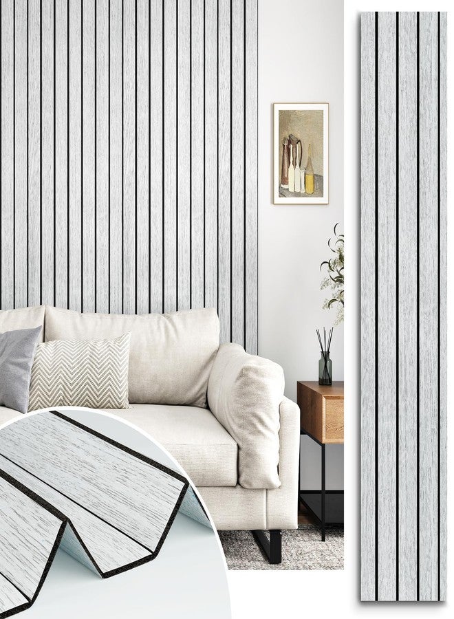 STICKEEP White/Grey 3D Wood Slat Panels for Walls Peel and Stick PVC Slat Wall Paneling Soundproof Self Adhesive Faux Wooden Slatted Panel for Wall Decor Interior Living Room Bedroom 120"x 12" - Image 1
