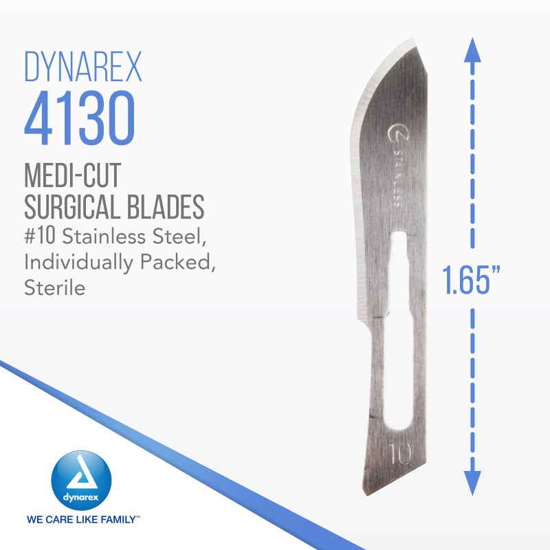 Dynarex Medi-Cut Stainless Steel Blade with Finely Honed Cutting Edge, Size #10, Sterile & Disposable, Box of 100 - Image 2