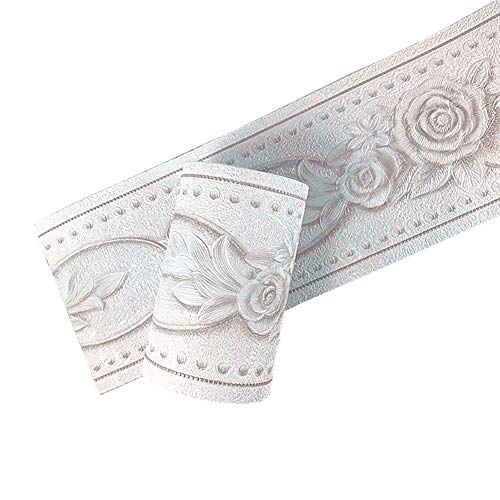 Yija 5 Meters Royal Peony 3D Self Adhesive Peel and Stick Waterproof Wall Border Easy to Apply 4 Inch by 16.5 Feet (White) - Image 1