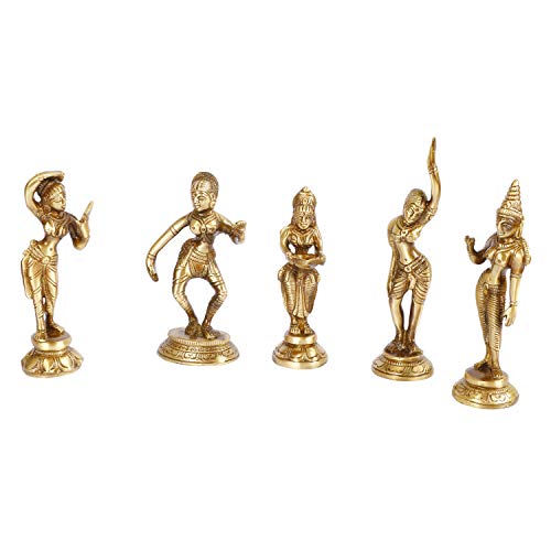 ARTVARKO Brass Dancing Lady Apsara Set of 5 Statues Brass Apsara Showpieces for Home Decor Gift 6.5 Inch - Image 2