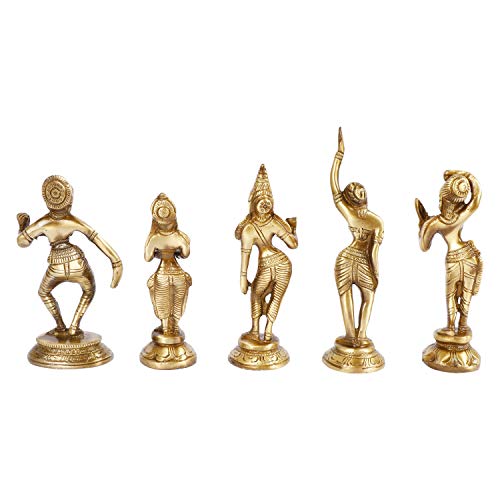 ARTVARKO Brass Dancing Lady Apsara Set of 5 Statues Brass Apsara Showpieces for Home Decor Gift 6.5 Inch - Image 5