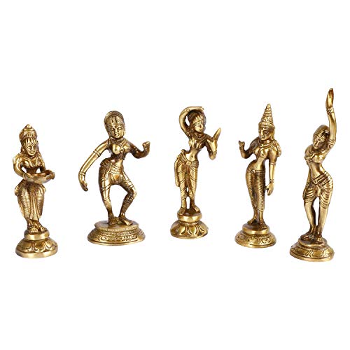 ARTVARKO Brass Dancing Lady Apsara Set of 5 Statues Brass Apsara Showpieces for Home Decor Gift 6.5 Inch - Image 4