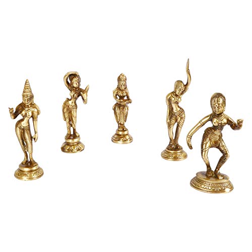 ARTVARKO Brass Dancing Lady Apsara Set of 5 Statues Brass Apsara Showpieces for Home Decor Gift 6.5 Inch - Image 3