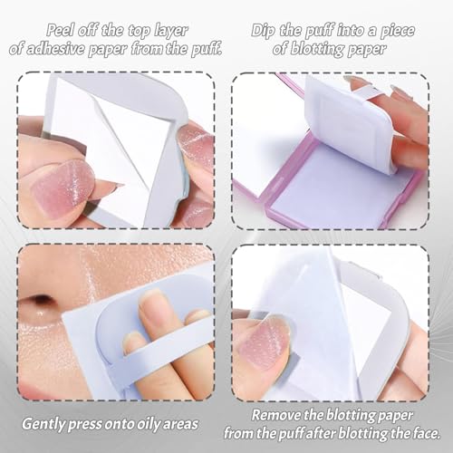 BOROLA 3-in-1 Oil Blotting Paper Set for Face 100 Sheets Oil Absorbing Sheets with Portable Mirror & Adhesive Makeup Puff, Blotting Papers for Oily Skin, Design for Men & Women(White) - Image 4