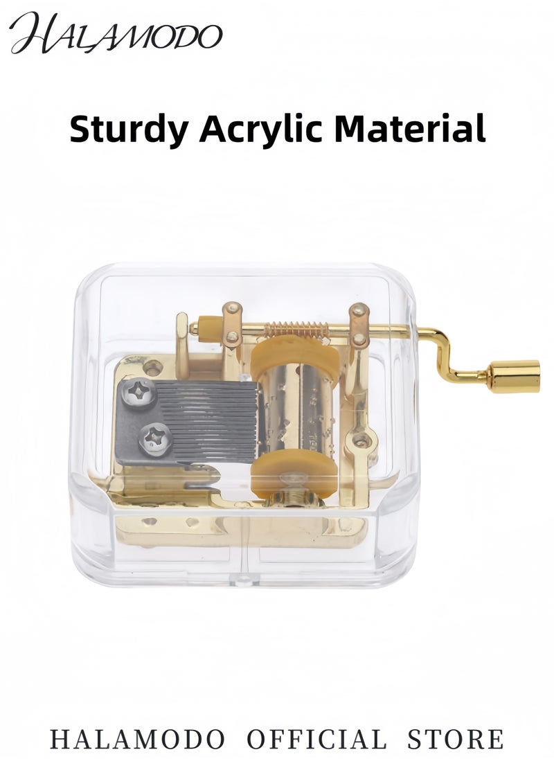 Generic Hand Crank Music Box Unique Transparent Acrylic Music Box Mini Vintage Musical Boxes Home Decorations Exquisite Gifts for Mom  Dad  Daughter  Son  - Image 3