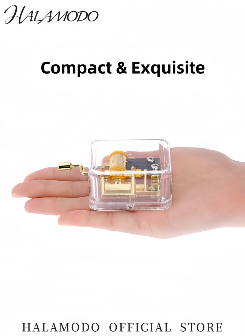 Generic Hand Crank Music Box Unique Transparent Acrylic Music Box Mini Vintage Musical Boxes Home Decorations Exquisite Gifts for Mom  Dad  Daughter  Son  - Image 5