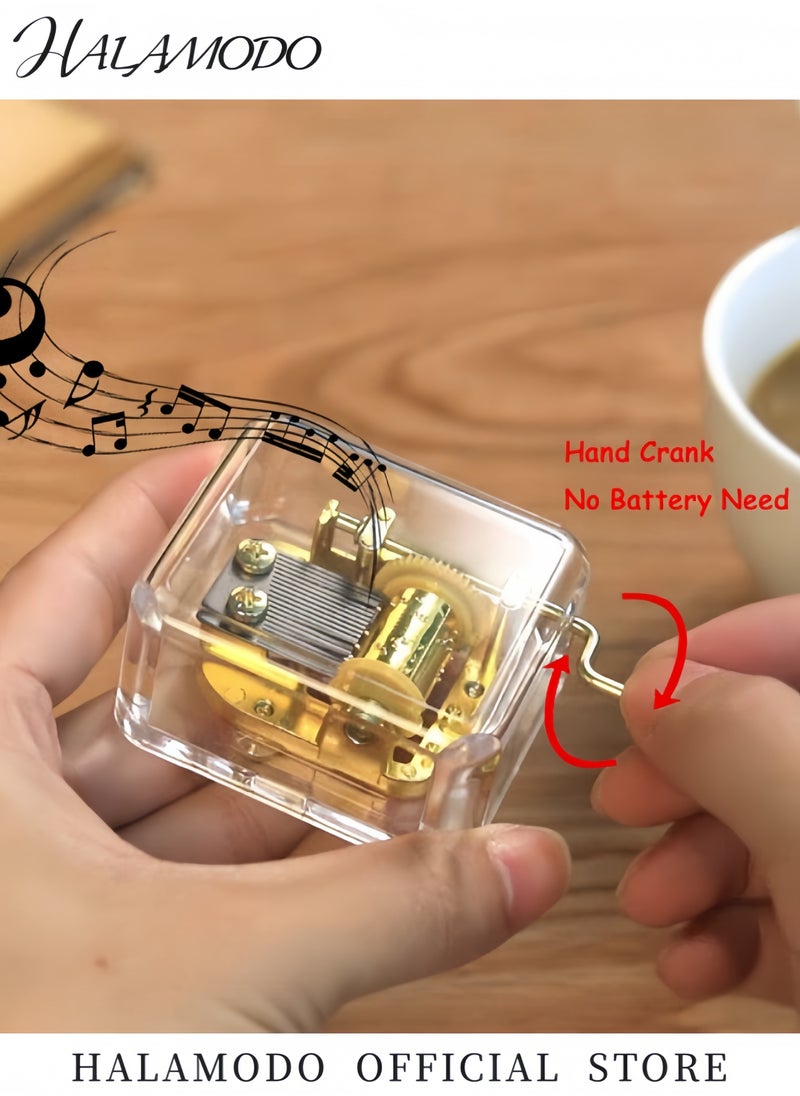 Generic Hand Crank Music Box Unique Transparent Acrylic Music Box Mini Vintage Musical Boxes Home Decorations Exquisite Gifts for Mom  Dad  Daughter  Son  - Image 4