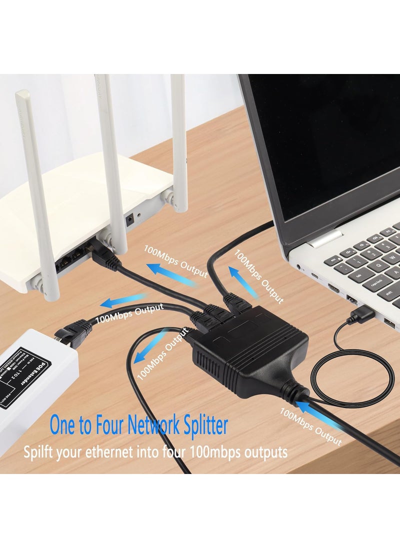 SinLoon SinLoon RJ45 Network Splitter Adapter Ethernet Cable Splitter 1 to 4 Internet Splitter 100Mbps High Speed LAN Network Splitter4 Devices Share The Internet at The Same Time Black Female 1 to 4  - Image 3