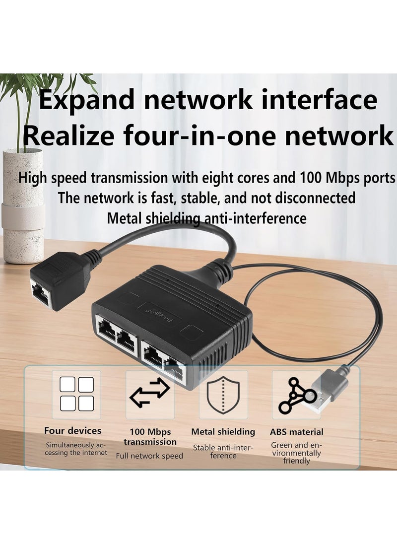 SinLoon SinLoon RJ45 Network Splitter Adapter Ethernet Cable Splitter 1 to 4 Internet Splitter 100Mbps High Speed LAN Network Splitter4 Devices Share The Internet at The Same Time Black Female 1 to 4  - Image 5