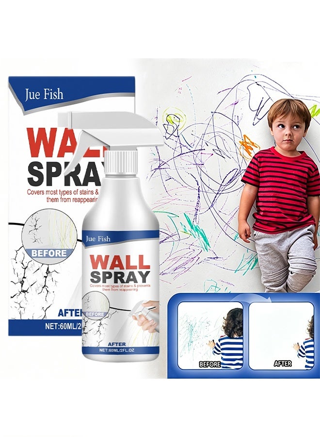 JUE FISH Wall Spray, Wall Stain Cover Spray, Quick Dry Wall Touch Up Paint Spray to Hide Cracks Marker Pen Stains Scratches, Prevent Stains Recurrence for Home Interior Walls 60ML - Image 1