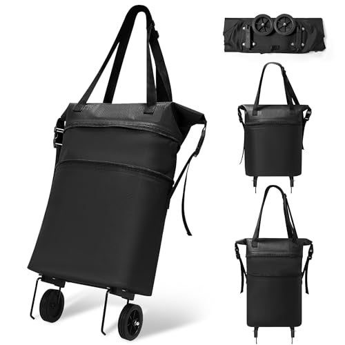 Heliosea Rolling Duffle Bag with Wheels Expandable Travel Duffle Foldable WaterResistant Shoulder Bag for Men Women Lightweight Portable Small Travel Bag for Trips Camping Shopping Black - Image 1