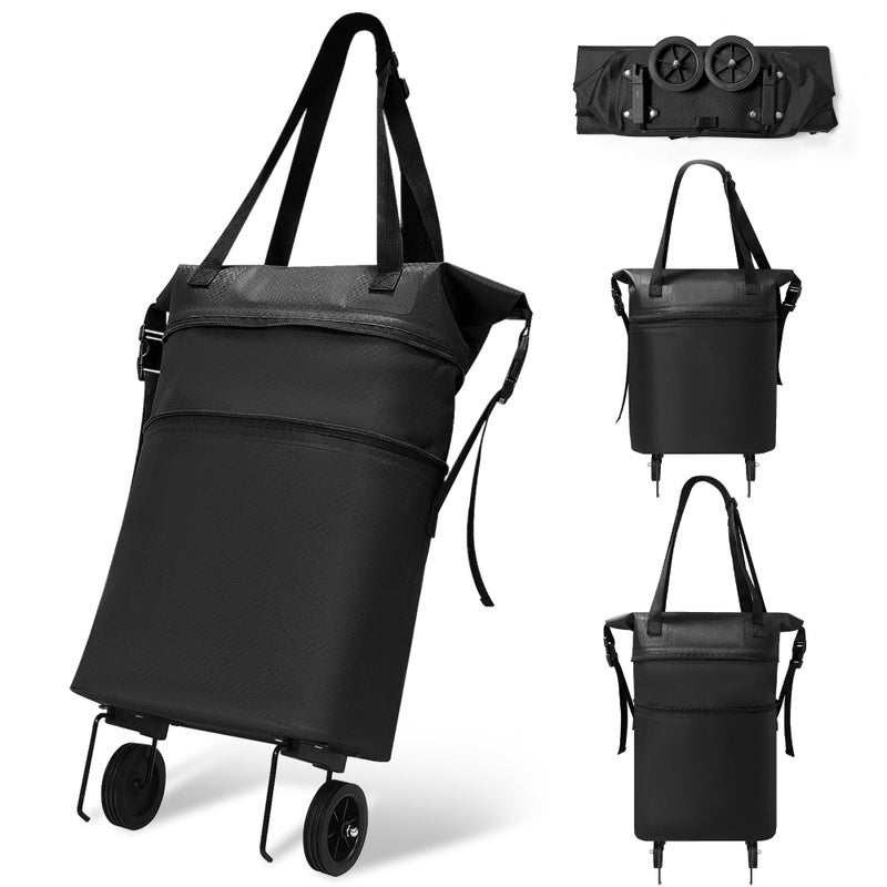 Heliosea Rolling Duffle Bag with Wheels Expandable Travel Duffle Foldable WaterResistant Shoulder Bag for Men Women Lightweight Portable Small Travel Bag for Trips Camping Shopping Black - Image 2
