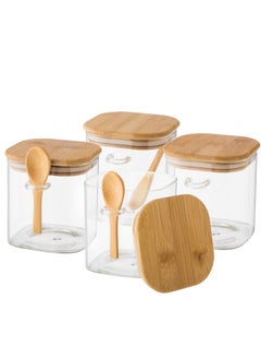 Dania 4 Piece Clear Glass Storage Canister Set with Bamboo Wood Lid  - Image 2