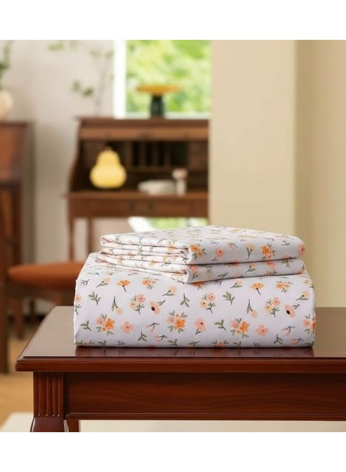 3-Piece 150 GSM Microfiber King Size Bed Sheet Set - Peach Ditsy Floral Print, Includes 1 Flat Sheet (270x250 CM) & 2 Pillowcases (50x75 CM) - Image 2