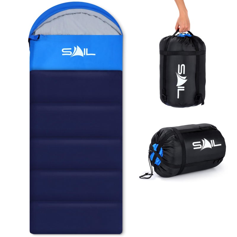 SAIL Sleeping Bag 3-4 Season - 2KG 400GSM Winter & Cool Weather Lightweight,Waterproof Indoor & Outdoor Use for Kids & Adults for Hiking, Backpacking and Camping - Blue - Image 1