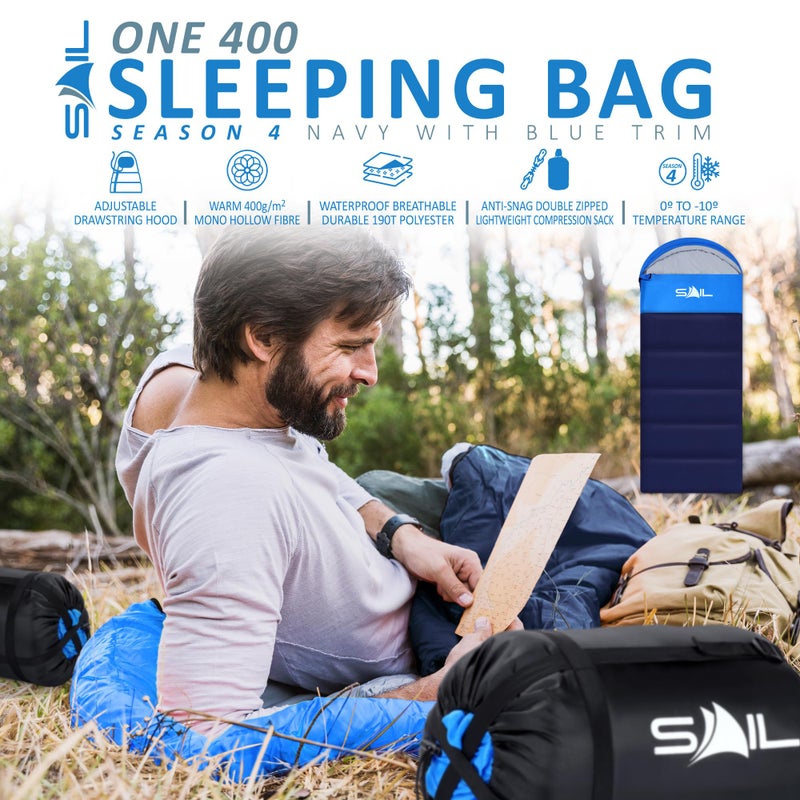 SAIL Sleeping Bag 3-4 Season - 2KG 400GSM Winter & Cool Weather Lightweight,Waterproof Indoor & Outdoor Use for Kids & Adults for Hiking, Backpacking and Camping - Blue - Image 2