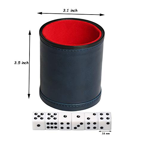 RERIVER Navy Leatherette Dice Cup Set with 6 Dice Felt Lining Quiet in Shaking for Playing Liars Dice Farkle Yahtzee Board Games - Image 5