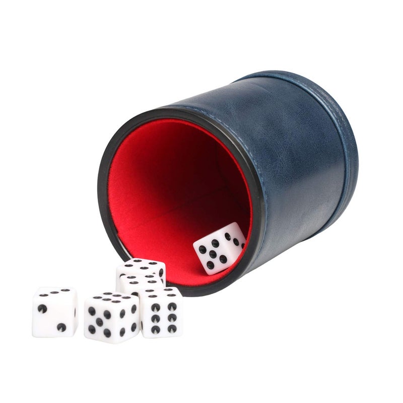RERIVER Navy Leatherette Dice Cup Set with 6 Dice Felt Lining Quiet in Shaking for Playing Liars Dice Farkle Yahtzee Board Games - Image 3