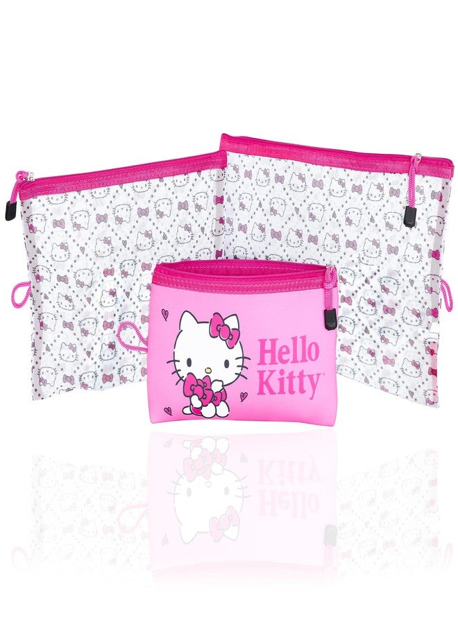 هالو كيتي مجموعة حقائب سفر هيلو كيتي، 3 حقائب مرخصة رسمياً، مجموعة حقائب بسحاب من 3 قطع بأحجام مختلفة، حقيبة مكياج - Image 1