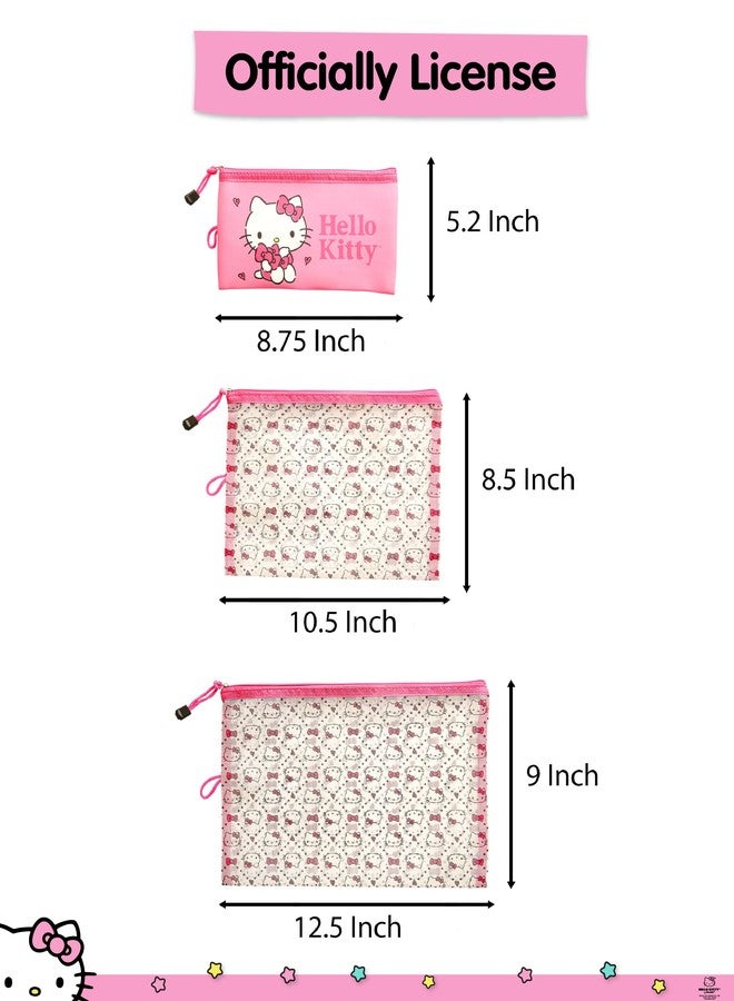 هالو كيتي مجموعة حقائب سفر هيلو كيتي، 3 حقائب مرخصة رسمياً، مجموعة حقائب بسحاب من 3 قطع بأحجام مختلفة، حقيبة مكياج - Image 4